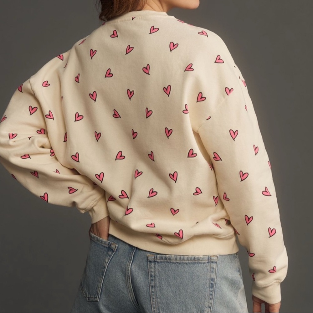 NWOT KULE Cream Sweatshirt with Hot Pink Hearts